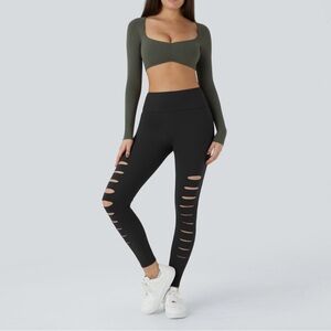 🆕 Halara High Waisted Ripped Solid Casual Leggings Size XS